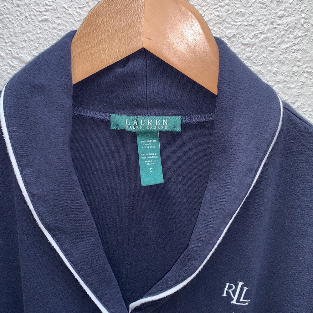 LAUREN Ralph Lauren long-sleeve Pajama dress Sz S Navy white Henley Winter Pjs - Picture 4 of 9